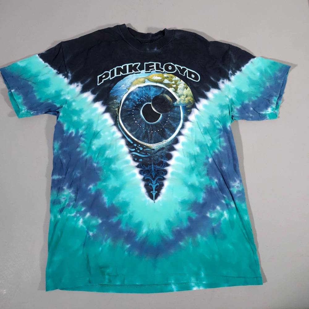 Pink Floyd T-Shirt Mens‎ L Teal Blue Tie Dye Pulse Eye Graphic Rock Band 2007